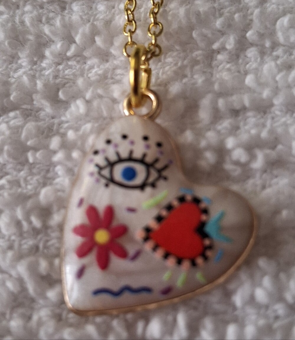 Evil Eye Heart Charm Pendant With 18" Necklace